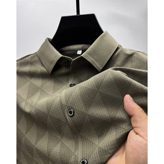 High-end Ice Silk Long Sleeve Shirt Men's Slim Fit Top Clothes