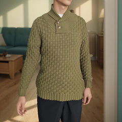 Men's Slim Turtleneck Sweater With Button Design Fashion Casual Solid Color Pullover Top Clothing