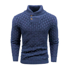 Men's Slim Turtleneck Sweater With Button Design Fashion Casual Solid Color Pullover Top Clothing