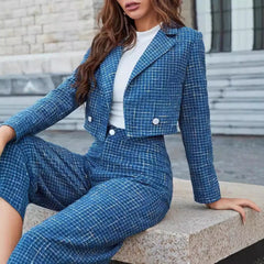 Women's Lapel Double Button Blazer And Wide Leg Pants