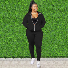 Solid Color Zipper Pocket Long Sleeve Sports Two-piece Sweatsuit