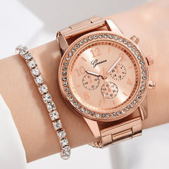 Women's Three-eye Quartz Diamond-embedded Watch