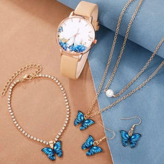 J5pcsset All-match Fashion Butterfly Women's Watch Set