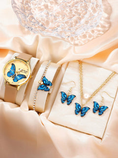J5pcsset All-match Fashion Butterfly Women's Watch Set