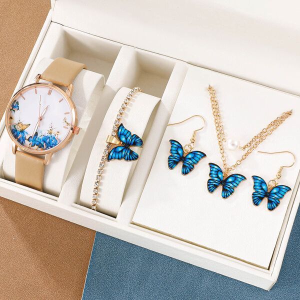 J5pcsset All-match Fashion Butterfly Women's Watch Set