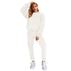 Women's Solid Color Round Neck Pullover Sweatshirt Pants Set