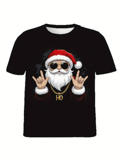 Cool Santa Claus Printed T-shirt Creative Men's Casual Round Neck Short Sleeved Top