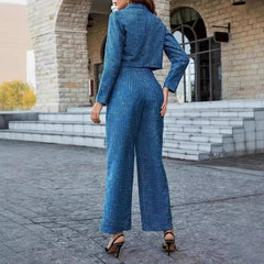 Women's Lapel Double Button Blazer And Wide Leg Pants