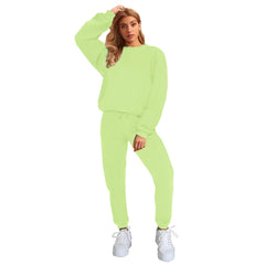 Women's Solid Color Round Neck Pullover Sweatshirt Pants Set