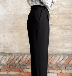 Italian Casual Wide-leg Suit Pants British High Waist Baggy Straight Trousers