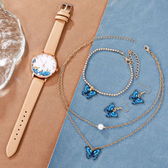 J5pcsset All-match Fashion Butterfly Women's Watch Set