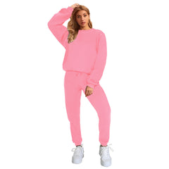 Women's Solid Color Round Neck Pullover Sweatshirt Pants Set