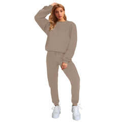 Women's Solid Color Round Neck Pullover Sweatshirt Pants Set