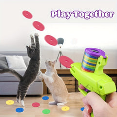 Interactive Cat Toy Launcher With Foam Disc Battery Free Durable Plastic For Endless