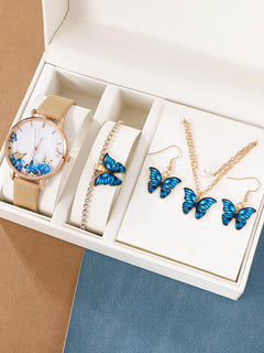 J5pcsset All-match Fashion Butterfly Women's Watch Set