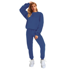 Women's Solid Color Round Neck Pullover Sweatshirt Pants Set