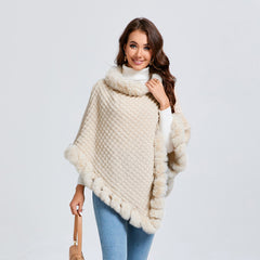 Rex Rabbit Fur Collar Shawl Cape Luxury Fur Cape Wraps Shawl Autumn Winter Fashion Graceful Cloak Outerwear Women