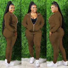 Solid Color Zipper Pocket Long Sleeve Sports Two-piece Sweatsuit