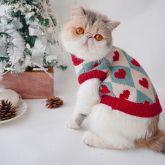 Christmas Rhombus Love Sweater Cat Clothes