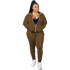 Solid Color Zipper Pocket Long Sleeve Sports Two-piece Sweatsuit