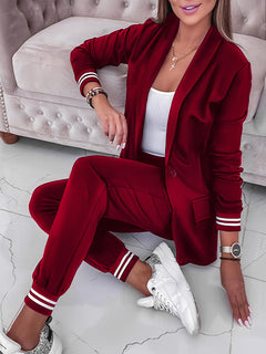 Sports Style Polyester Blend Coat Pants Suit