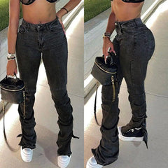 Women's Street Fashion Hem Slit Jeans