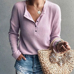 Women's Fashion Knitted V-Neck Long Sleeve T-Shirt