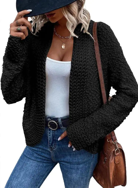 Dokotoo Women's 2024 Fashion Casual Open Front Long Sleeve Chunky Knit Cardigans Sweaters Outerwear Coats X-Large Black