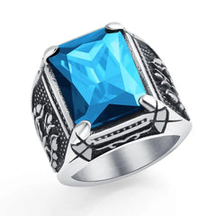 Jiayiqi Men's Hiphop Stainless Steel Stone Ring - Rock Fashion Jewelry